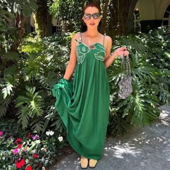 🌺🎉HP🎉🌺 NWT Farm Rio Green Fish Top Maxi Dress - Picture 10 of 16